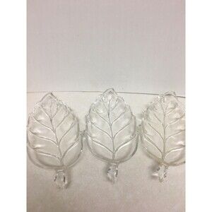 Vintage Set Of  Leaf Shaped Clear Glass Relish Candy Nut Condiment Serving Dish
